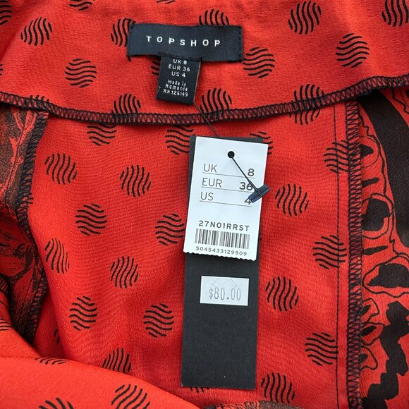 Topshop Mixed Print Midi Skirt - Black & Red - NWT - Picture 4 of 5